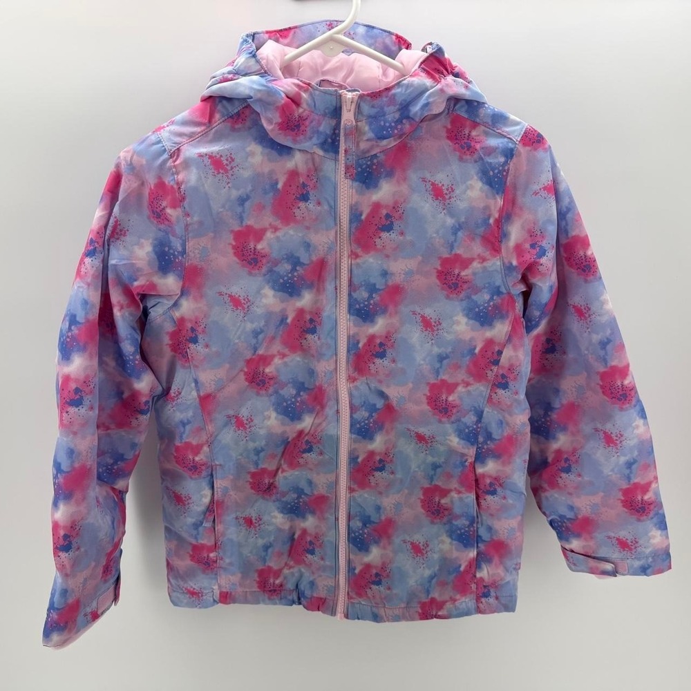 Land's end Pink & Blue Girls Cotton Candy Puffy Coat Zipper Pockets